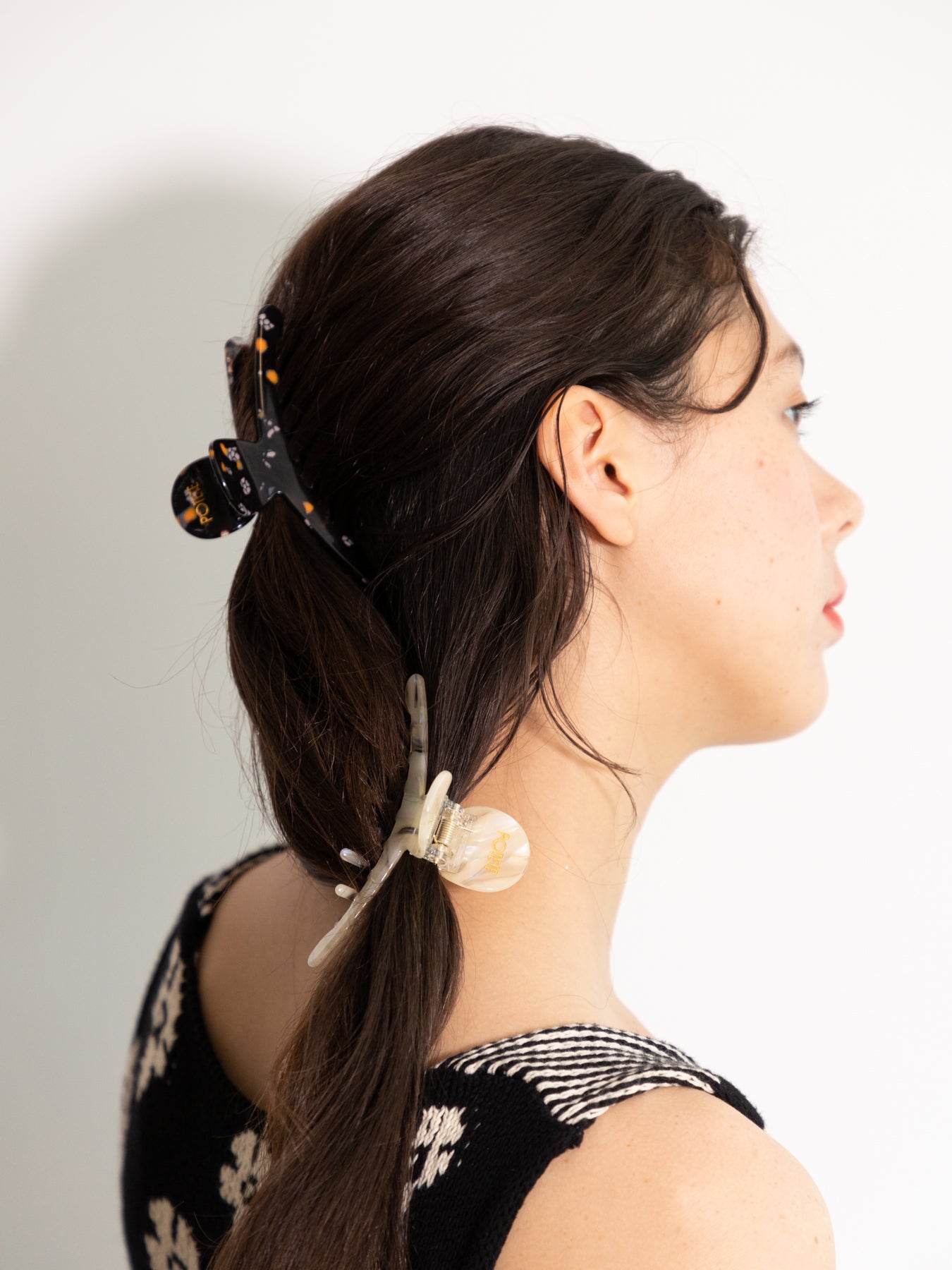big skinny hair clip wavy white