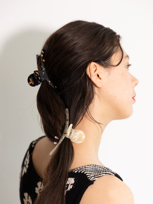 big skinny hair clip wavy white