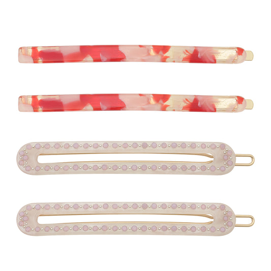 long hair pin set red/pearl pink