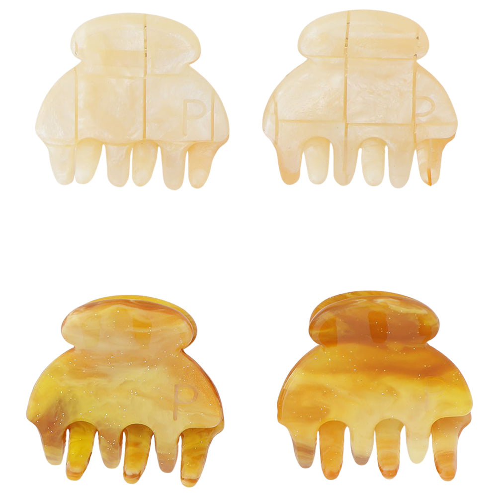 petit petit hair clip earth brown＆beige pearl stone
